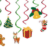 Merry-Christmas Ceiling Hanging Foil-Swirl Decorations - 20Pcs Red Green Tree Socks Snowman Santa Claus Elk Gifts Streamers Garland, Fireplace Window Room Indoor Holiday Party Supplies
