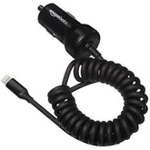 12W (5V, 2.4A) Fast Charging Car Charger With Coiled Lightning Cable For Iphone, Ipad And Apple Devices, 1.5 Ft - Black