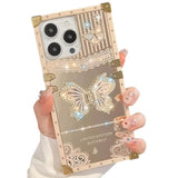 Cute Compatible With Iphone 16 Pro Max Case With Luxury Bling Glitter Butterfly Foldable Stand Kickstand,Girly Soft Pc Mirror Bumper Protective Cover For Women & Girls(Light Gold)