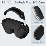 ?5 In 1? Compatible With Airpods Max 2/1 Smart Case Cover, Sleep Mode Compatible, For Apple Airpod Max Headphones Case Soft Leather & Silicone Four-Piece Set Protective Accessories Portable, Black