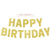 Pre-Strung Happy Birthday Banner - No Diy - Glitter Birthday Party Banner For Men & Women - Pre-Strung Garland On 8 Ft Strands - Bday Party Decorations & Decor. Did We Mention No Diy (Yellow Gold)