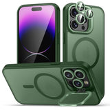 For Iphone 14 Pro Max Case, Compatible With Magsafe, Built-In Camera Ring Stand, With Individual Camera Cover, Translucent Matte Military-Grade Drop Protection Magnetic Case, Green