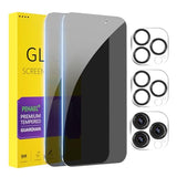 2+2 Pack for iPhone 15 Pro Privacy Screen Protector with Camera Lens Protector Full Coverage Anti-Spy Tempered Glass Film 9H Hardness Easy