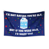 Funny Happy Birthday Banner 60" X 33" – Hilarious Party Decoration For Adults, Gag Gift Décor For Him Or Her – Sarcastic, Bold & Reusable Sign -Milk Sniff