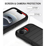 For Iphone 16E Case With 2 Pack Tempered Glass Screen Protector Heavy Duty Shockproof 3-Layer Full Body Protection Military Grade Rugged Cover Case For Apple Iphone 16E 6.1",Black