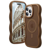 Magnetic For Iphone 16 Pro Max Case, Compatible With Magsafe Wavy Frame Cute Translucent Matte Hard Back Silicone Bumper Shockproof Phone Case For Iphone 16 Pro Max Women Girls, Brown