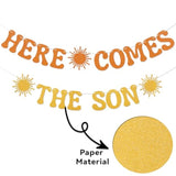 Here Comes The Son Banner - Sunshine Baby Shower Gender Reveal Party Decor, First Trip Around The Sun Decorations Gold Orange