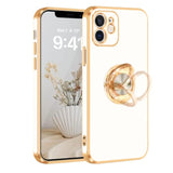 For Iphone 12 Case With 360° Rotatable Ring Holder Magnetic Kickstand, Shiny Plating Gold Edge, Slim Soft Tpu Shockproof Protective Cover For Women, Men, White