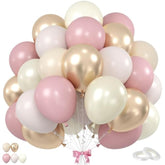 Dusty Pink And Gold Balloons, 60Pcs Double Stuffed Pearl White Blush Pink Balloon, 12 Inch Apricot Champagne Gold Balloons Helium For Women Girls Boho Birthday Wedding Bridal Shower Party Decorations