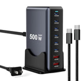 500W Fast Charging 8 Port Usb C Charger Block With Nylon Fast Charging Cable, Multi-Device Charging Station Wall Desktop Charger With Gan ? Technology, Usb-C Charger Adapter For Macbook/Ipad/Iphone 16