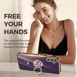 Luxury Gold Edge Plating Soft Phone Case for Samsung Galaxy A13 5G/A04S, 2 Pack Screen Protector, 360° Rotatable Ring Holder with Hearts Pattern