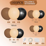 Brown/Black/Nude Balloon Garland Kit - 160Pcs Multi-Size Decor