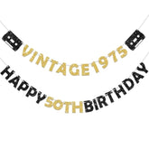 Pre-Strung Black Gold 50Th Birthday Banner Decoration For Men Women, Glitter Vintage 1975 Happy 50Th Birthday Party Supplies, Cheers To 50 Years Old Bday Party Decor Sign