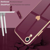 Compatible With Iphone Xr Case For Women Girl Cute Love-Heart Luxury Bling Plating Soft Back Cover Raised Full Camera Protection Bumper Silicone Shockproof Phone Case For Iphone Xr, Wine Red