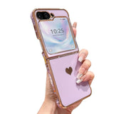 For Samsung Galaxy Z Flip 6 5G Case Women Girls Cute Bling Heart Design Plating Bumper Shockproof Slim Fit Soft Tpu Silicone Protective Cover For Samsung Galaxy Z Flip 5 5G Phone Case,Purple