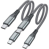 Short USB-C to USB-C 60W Fast Charging Cable 2-Pack 1ft Grey