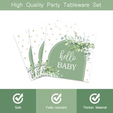 96 Pcs Sage Green Baby Shower Plates And Napkins, Neutral Baby Shower Disposable Dinnerware Set For Eucalyptus Leaf Baby Girl Boy Party Tableware Serves 24