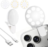 2Pcs Mini LED Ring Light, Rechargeable Small Clip On Selfie Light, Portable Adjustable 3 Brightness Lighting Modes Ring Lights for Phone, iPad,