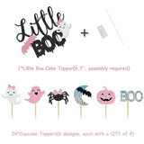 92 Pcs Little Boo Party Kit Little Boo Banner Cake Topper Boo Skeleton Bat Mylar Balloons For Pink Black Girl Halloween Baby Shower The Spooky One Halloween 1St Birthday Party Decorations