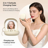 Wireless Clip-On Open Earbuds, Butterfly Earring Bluetooth Headphones with Heart-Shaped Charging Case & Makeup Mirror, 42H Playtime, Lightweight