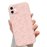 Cute Bow Phone Case For Iphone 12 6.1", Aesthetic Pink Heart Ribbon Bowknot Pattern Print Design Women Girly Case Gloss Raised Camera Protective Cover Soft Slim Silicone Shockproof Tpu Funda
