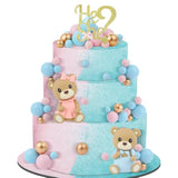 19 Pcs Gender Reveal Cake Topper Set, Includes He Or She Cake Topper Assorted Sizes Ball Picks Cookie Insert Topper Blue Pink Cupcake Topper For Boys And Girls Gender Reveal Baby Shower(Bear)
