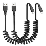 Car Carplay Cable 2Pack 3ft Coiled USB A to USB C Fast Charge Cord for iPhone 17/16/15/Plus/Pro Max/MacBook Pro, Auto Coiled Retractable iPhone Car
