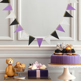 Purple Black And Silver Pennant Banner Paper Bunting Hanging Decoration For Graduation Birthday Retirement Halloween Party, Pack Of 30 Counts Pennant, 20 Feet
