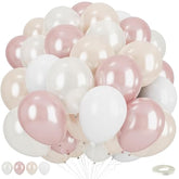 Double Stuffed Pearl White And Pink Balloons, 50Pcs Double Stuffed Pearl Sand White Dusty Retro Pink Latex Balloons For Women Girls Boho Birthday Party Baby Shower Bridal Shower Wedding Engagement