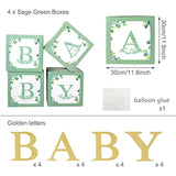 Sage Green Baby Boxes With Letters For Baby Shower - 4 Pcs Baby Balloon Party Boxes Blocks For Boy Girl Birthday Party Favors,Gender Reveal ,Safari Baby Shower Decorations