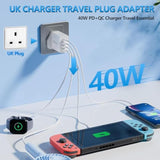 Uk Usb Charger, 40W 4-Port Uk Travel Plug Adapter Uk Usb Charger Block Ireland Uk Plug Adapter Pd20W Qc3.0 Fast Charging Block For Iphone 16 15 14 13 12 11, Galaxy, Lg, Pixel, Tablet