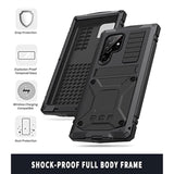 Samsung S22 Ultra Metal Case with Screen Protector Camera Protector Military Rugged Heavy Duty Shockproof Case with Stand Full Cover Tough case for Samsung S22 Ultra (S22 Ultra, Black) - Heavy Duty Protection for Your Device