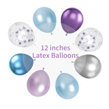 Frozen Party Balloons – 12" Blue, Purple, White & Silver with Snowflakes for Winter Decor