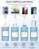Mfi Certified Flash Drive For Iphone 256Gb, Photo Stick Memory Stick For Ipad, Usb Thumb Drive For Photos Videos Transfer & Backup, External Storage Compatible For Iphone/Android/Pc/Mac (Light Blue)