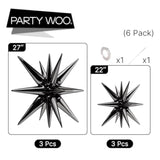 6Pcs Black Star Foil Balloons 22In Large Mylar Party Decorations for Birthday Graduation