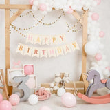 Burlap Happy Birthday Banner Boho Pink Pastel Rainbow Garland Party Decor
