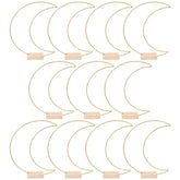 Metal Floral Hoops: 10 Sets Moon Shaped Metal Wreath Rings Stand With Wood Holders Centerpiece Table Decor For Diy Party Christmas Home Wedding Table Decor