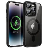 JETech Magnetic Case for iPhone 14 Pro 6.1-Inch Compatible with MagSafe, Shockproof Phone Bumper Cover, Solid Color Matte TPU Frame, Anti-Scratch Clear Back (Space Black)