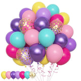 153pcs Purple Blue Pink Balloon Arch Kit with Teal Yellow Metallic Confetti
