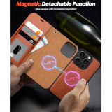 Detachable Wallet Case for iPhone 16 Pro with Card Holder and RFID Blocking Stand Wrist Strap, 2 in 1 Pu Leather Flip Folio Shockproof Phone Cover 6.3 Inch 2024, Brown
