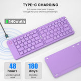Mini Foldable Bluetooth Keyboard - Portable Wireless Full Size Keyboard (Sync Up To 3 Devices), Ultra-Slim Aluminum Travel Folding Keyboards For Iphone Ipad Mac Android Windows Ios (Purple)