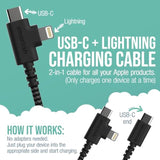 2 In 1 Usb C To Usb C/Lightning Cable - Crown Joule - 6 Ft Fabric Wrapped Fast Charging Cord - For Iphone, Galaxy, Pixel - 100W Dual Fast Charger For Phones/Laptops - No. 2 Pencil Gray