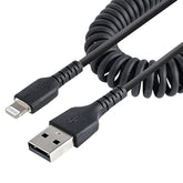StarTech.com 1m (3ft) USB to Lightning Cable, MFi Certified, Coiled iPhone Charger Cable, Black, Durable TPE Jacket Aramid Fiber, Heavy Duty Coil Lightning Cable (RUSB2ALT1MBC)