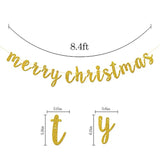 Gold Glitter Merry Christmas Banner, Winter Holiday Party Garland Bunting, Christmas Eve, Be Merry Party Decoration Supplies