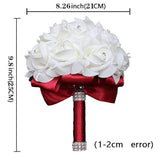 Wedding Bouquet, Orange Bouquet For Bride Bridesmaid With Diamond Soft Ribbons, Artificial Rose Bridal Holding Flowers For Party Church