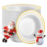 100-Pack 12oz Disposable Plastic Bowls Gold Rim Heavy Duty for Parties Weddings