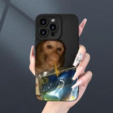 For Iphone12 13 14 15 16Pro Max Monkey Drinking Water Phone Case Silicone Tpu (Black, Ip 13)