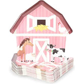Farm Animal Birthday Plates - 10" X 10", Pink & Red Barnhouse Shape, 48 Count - Barnyard Paper Plates For Farm Party, Barnyard Birthday Decor & Party Accessories