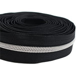 #5 Silver Metallic Nylon Coil Zippers By The Yard Bulk Black 10 Yards