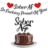 So Fucking Proud Of You Banner - No-Diy You Did It Banner Sober Af Cake Topper Decorations Glitter Black Happy Soberversary Party Supplies Sobriety Recovery Party Decor Sobriety Gift For Men